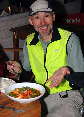 Opus enjoys a tasty seafood tandoori dish at sea level