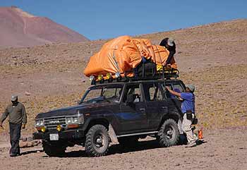 Loading the four-wheel drive at Santa Rosa Lake