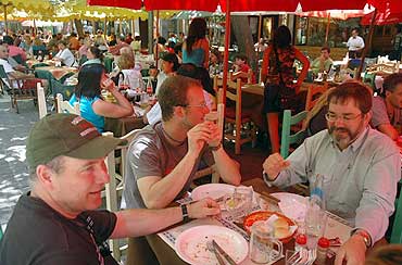 The team enjoys lunch at a café in Mendoza