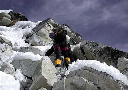 Climbing from Camp I to Camp II on Ama Dablam