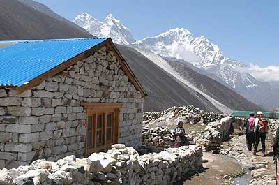 Arriving for a well-deserved day of rest at Dingboche