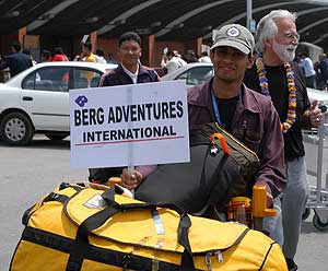 Our expedition duffel bags being picked up at the airport 