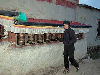 Erin spins the prayer wheels