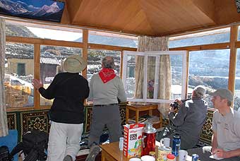 Breakfast in the Sky Lounge, looking out at the big peaks