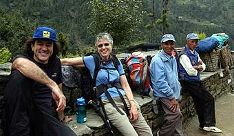 Denio, Barbara and Sherpas resting on the trail