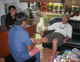 Chuck takes a nap during his massage