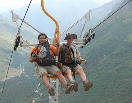 Patrick and Alex ride the chairlift 