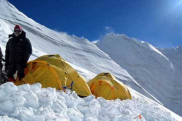 Garry Porter at Camp 3 on steep Lhotse Face