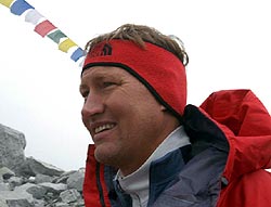Brad Johnson arrives at Everest base camp on September 15, 2003