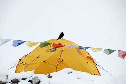 Early this morning Sherpas woke to clear the snow off our VE-25 tents
