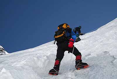 Michael makes his way up the fixed lines towards Camp 3