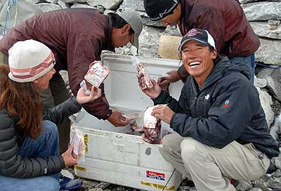 Kit and Jimmy more than a little excited about the meat arriving
