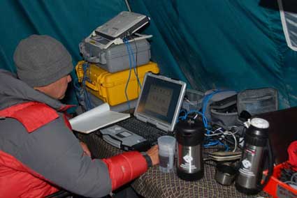 Wally Berg mans the communication tent