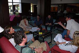 The team at their final meeting with Liz Hawley