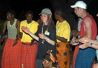 Dancing with the locals at our lodge