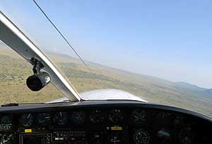 Views of Serengeti from the cockpit of our plane 