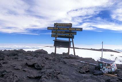 The roof top of Africa: Uhuru Peak 19,339 feet [5894 meters]