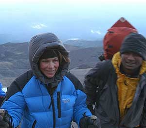 Julie climbing to the crater