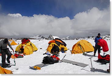 Airing out sleeping bags on Aconcagua
