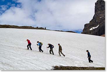 Trekking through the snow