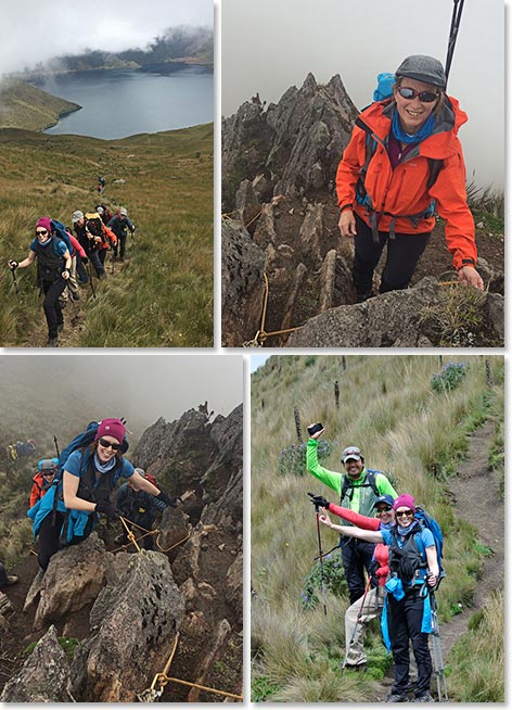 Top left: Beginning of Fuya Fuya climb; Top right & bottom left: Rock section as we approach the summit; Bottom right: At the end of a successful climb of Fuya Fuya