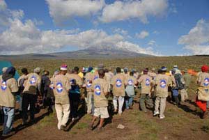 A welcome party at Shira Camp 