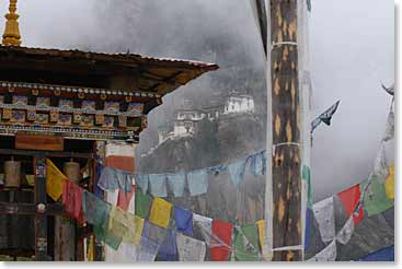 Looking up at Taktshang Monastery