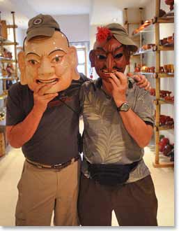 Shopping for masks in one of Thimpu's shops