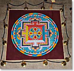 The sand Mandala painting in our Bhutan hotel lobby