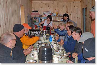The group digs into the wonderful feast