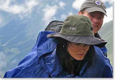 Karina(our guide) and John hiking in the rain