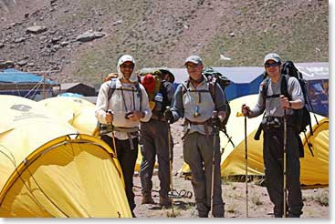 Armando, Mark and Ryan get ready for an acclimatization hike