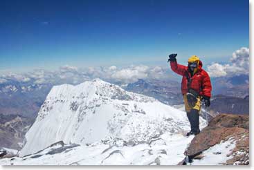 Near the summit of Aconcagua, Wally is very proud of his team.