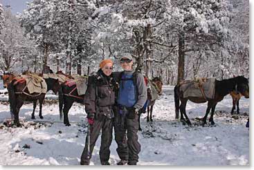 Kit and Bob with the ponies after a fresh snowfall