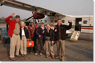 Farewell to the Khumbu!  Getting on the plane.