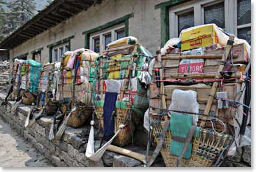 The cargo sits waiting while porters take tea