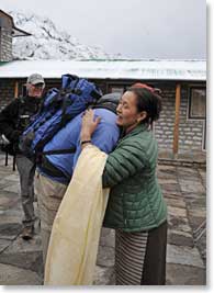 As we left Pangboche for Namche Yangzing blessed each of us with a Khata scarf and a hug