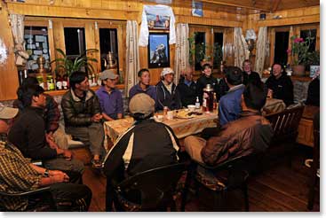 Last night we had a farewell gathering with our staff, they will be returning home to their homes in Khunde and Solu. Ang Temba and Min will fly back to Kathmandu with us. These are faces and personalities that we will remember for the rest of our lives
