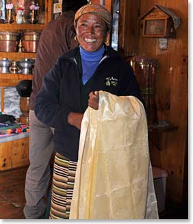 Nim Phuti was up early this morning preparing to bless us all as we depart Lukla