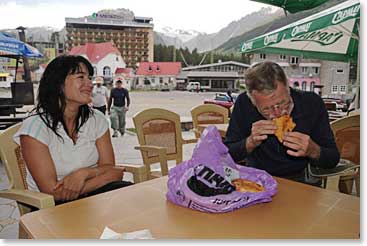 Back at Cheget we enjoyed the fresh  blueberry pirojok pies that Karina bought for us