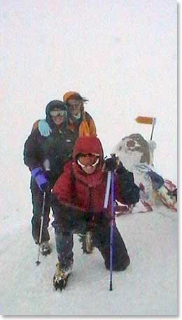 We reached the summit at 11:30 AM!  Vladimir took this photo of Richard, Nicky and Karina on the top of Europe.