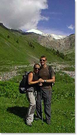 Richard and Nicky with a view of Elbrus in the background