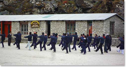 High school exercise training at the Sir Edmund Hillary School in Khumjung