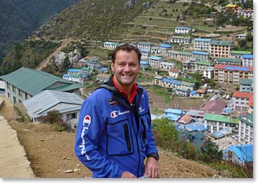 Jamie above Namche