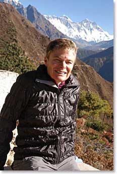 Sue gets the opportunity for a shot in front of the magnificent peaks