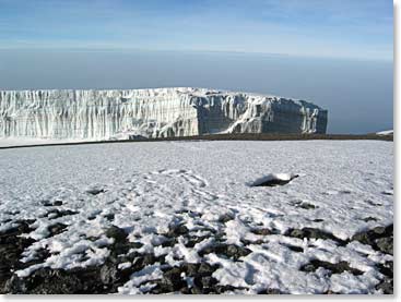 A view of Kilimanjaro’s glaciers from inside the crater.