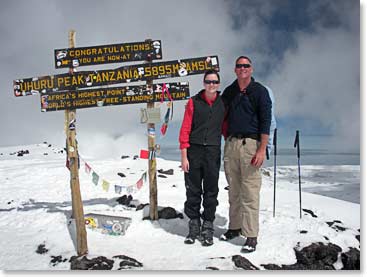 Steve and Lauren at the top of Africa, Uhuru Peak.