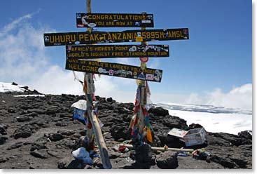 Sunny day at the summit, Uhuru Peak.