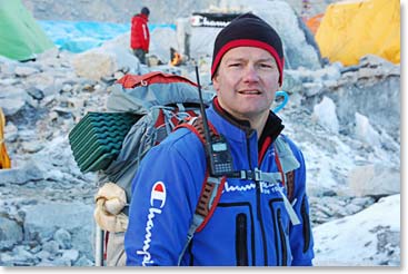 Jamie at 7:00 AM on April 15th, as he and Scott were leaving for their first full trip through the icefall.