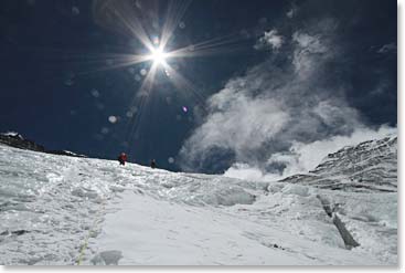 The going is steep but beautiful below Camp III.